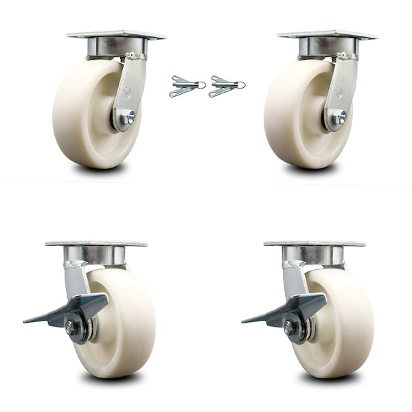 6 Inch Kingpinless Nylon Wheel Caster Swivel Locks 2 Brakes, 2PK